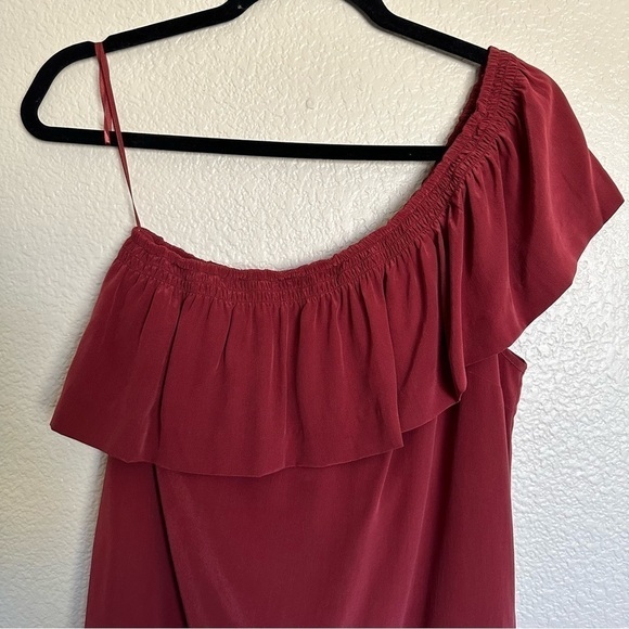 Madewell Silk One-Shoulder Burgundy Mini Dress Size 4 - Picture 3 of 13